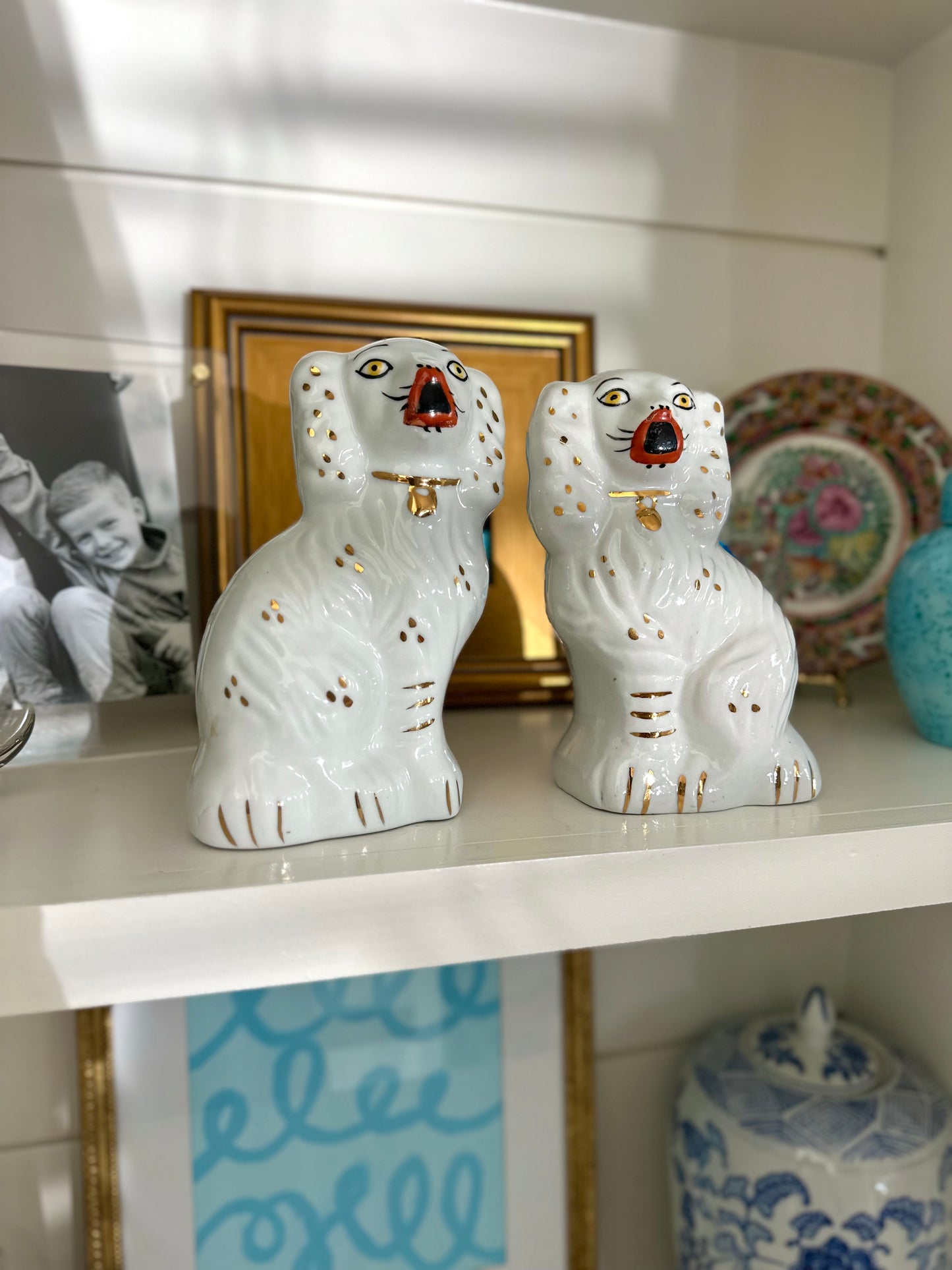 pair of reproduction Staffordshire mantel dogs