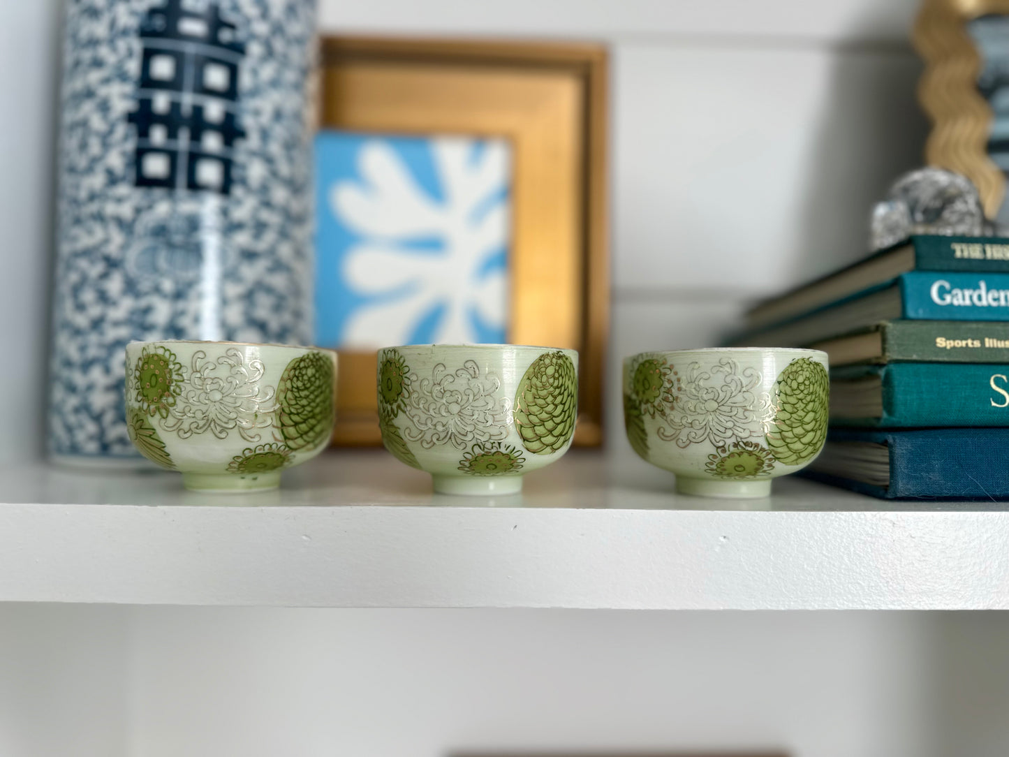 Green Chrysanthemum Sake Cup Trio