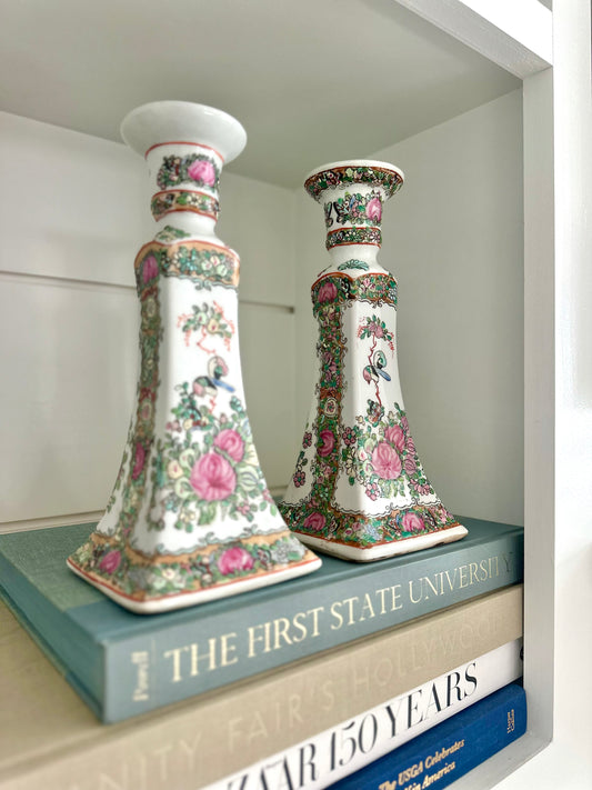 Antique Rose Canton Candlesticks