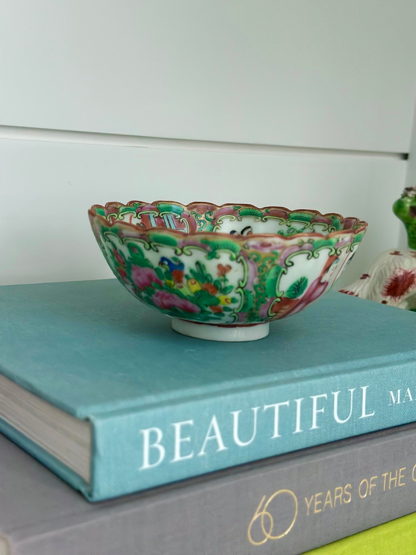 Antique scalloped rose medallion bowl