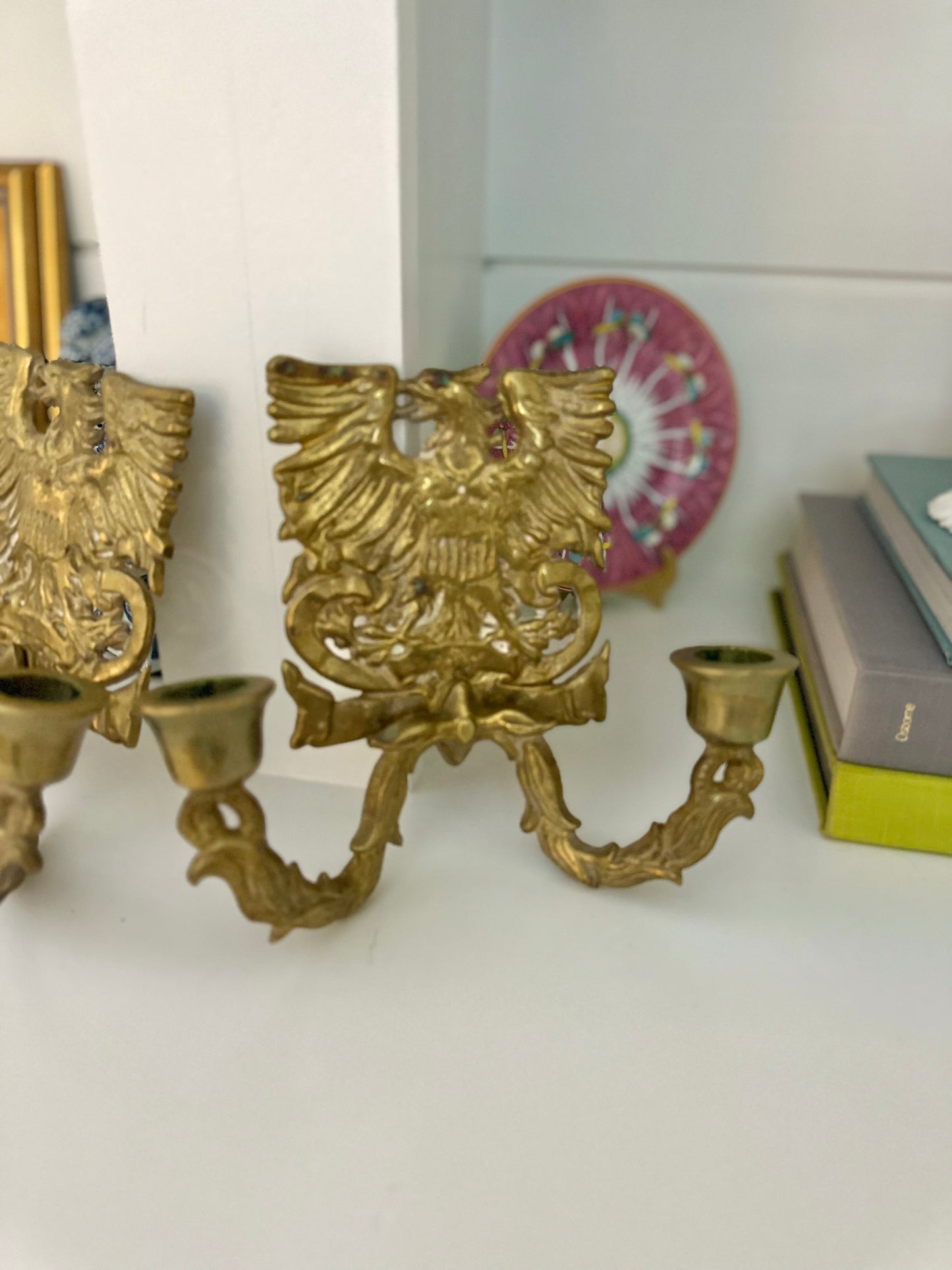 vintage brass American Federal eagle wall sconces