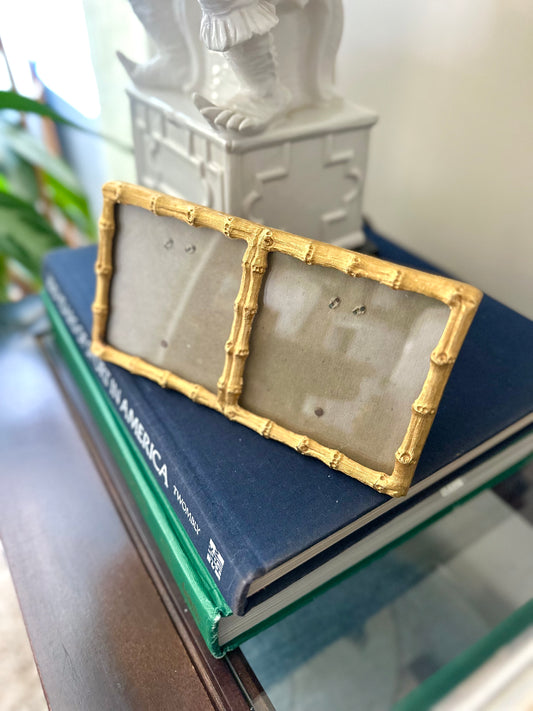 Faux bamboo double picture frame