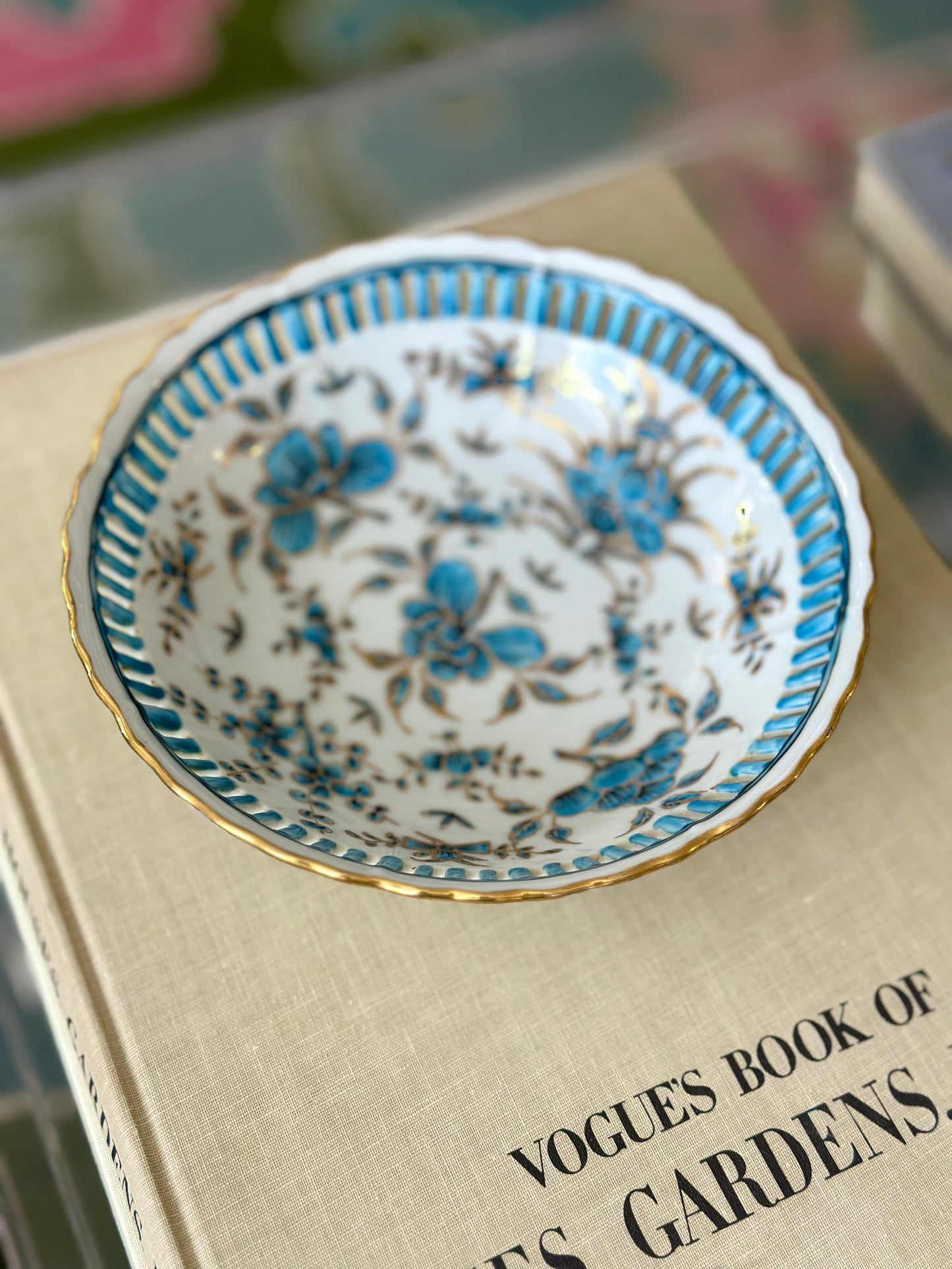 Reticulated Blue & White Floral Bowl