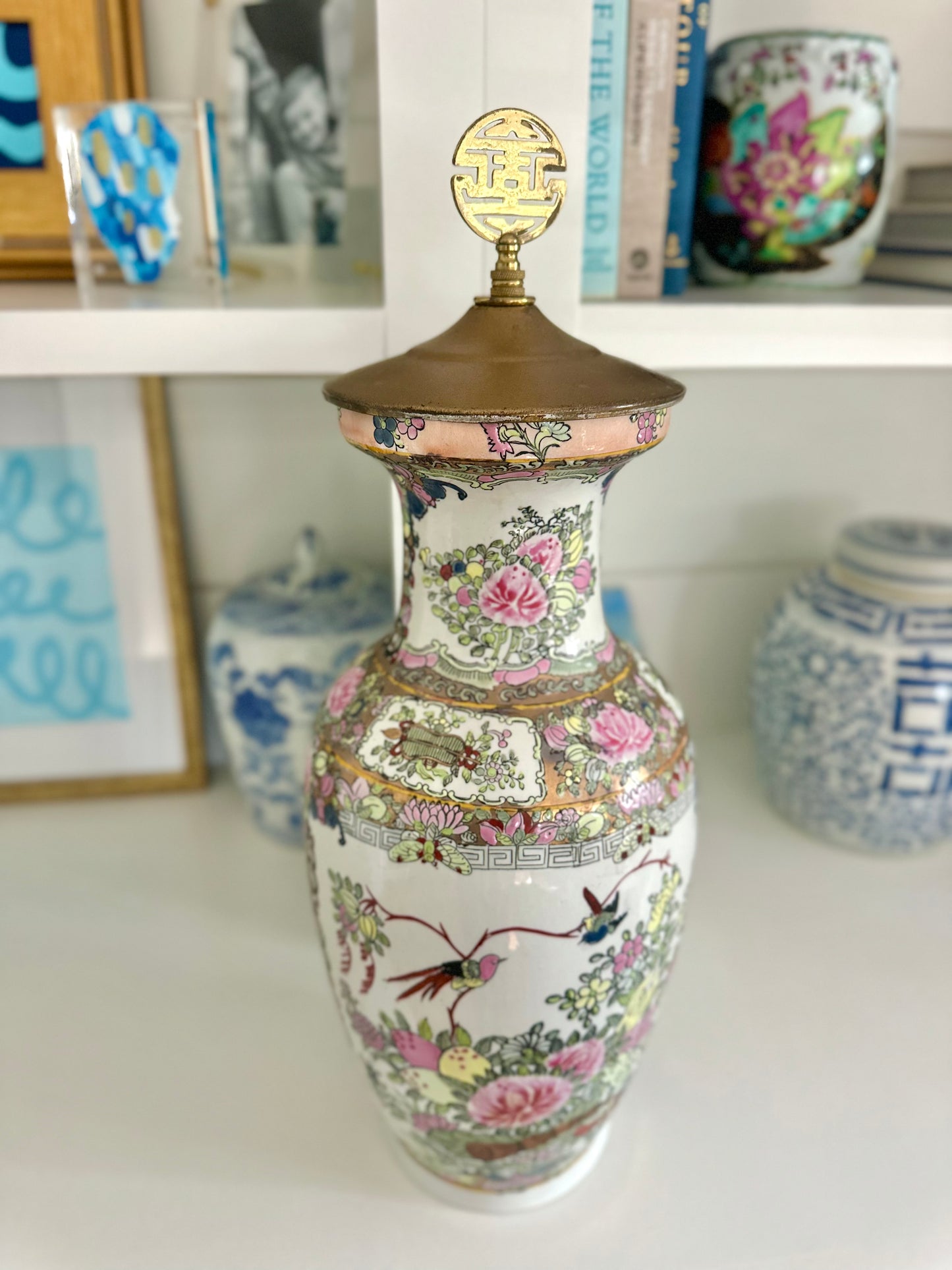 Rose Canton Vase w/ Lid