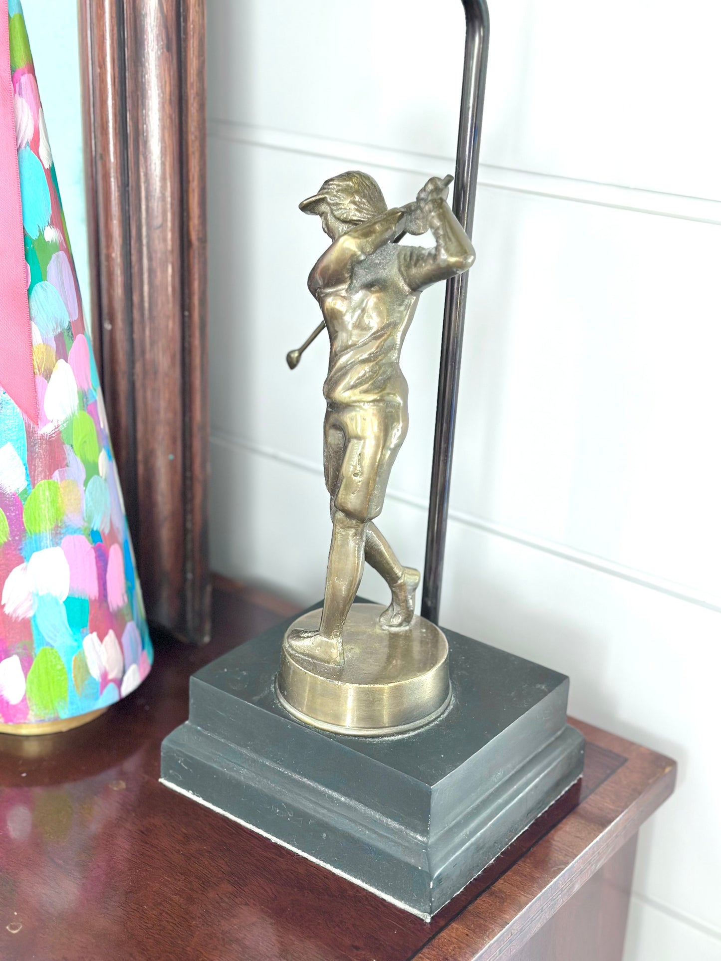 Brass Golfer Figurine Lamp Pair