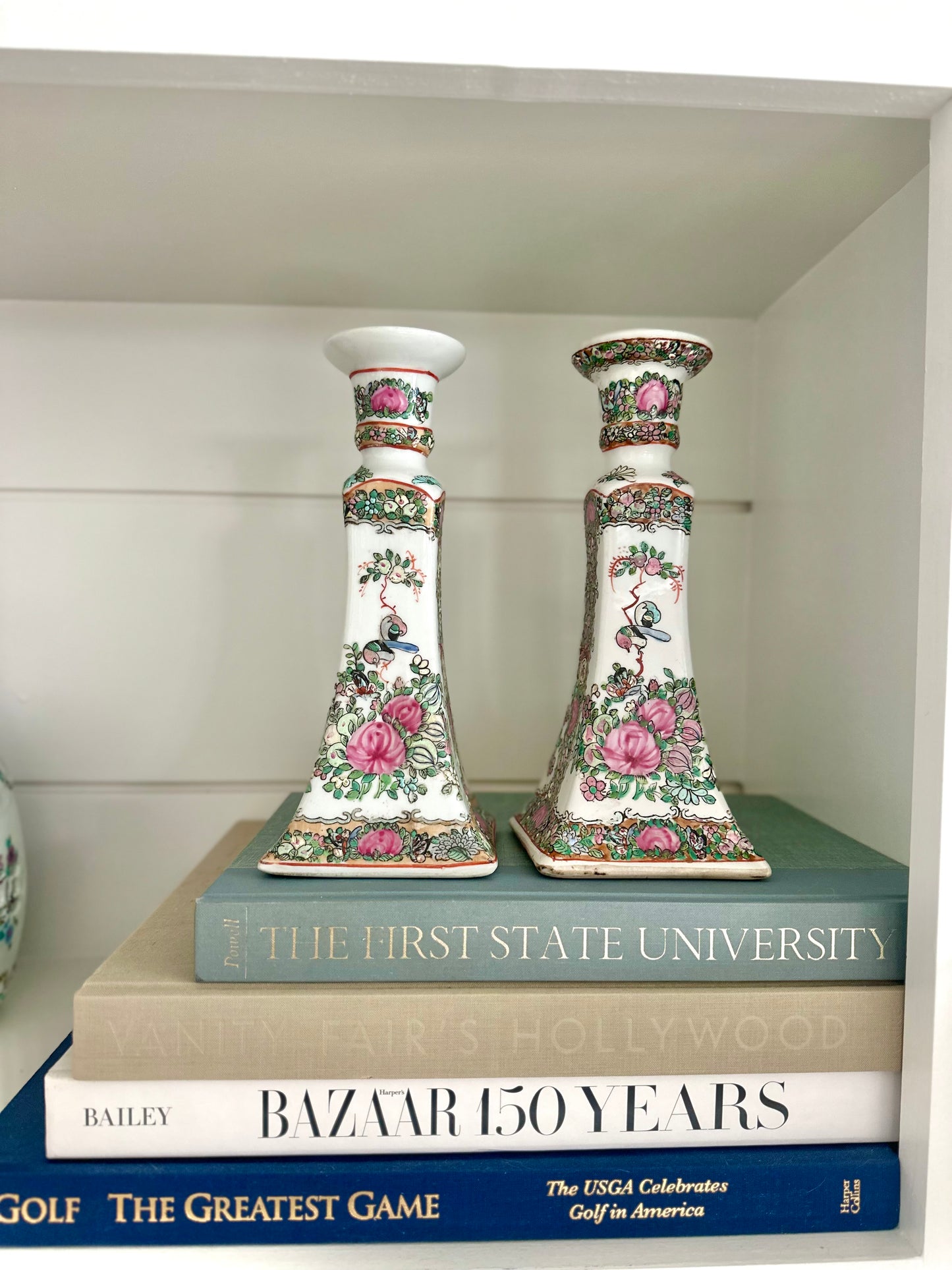 Antique Rose Canton Candlesticks