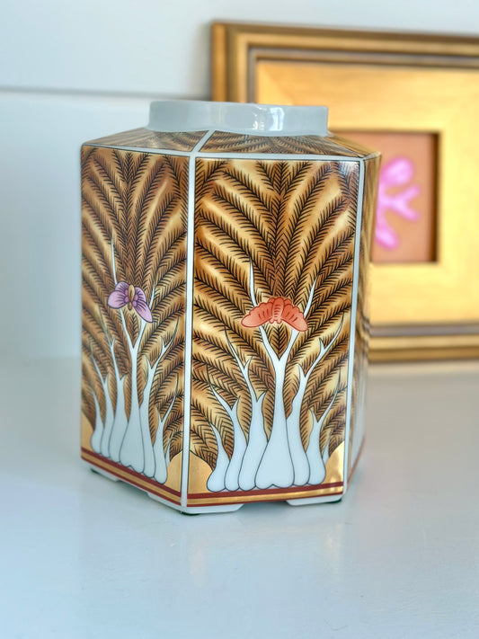 Brown Bok Choy Hexagon Vase