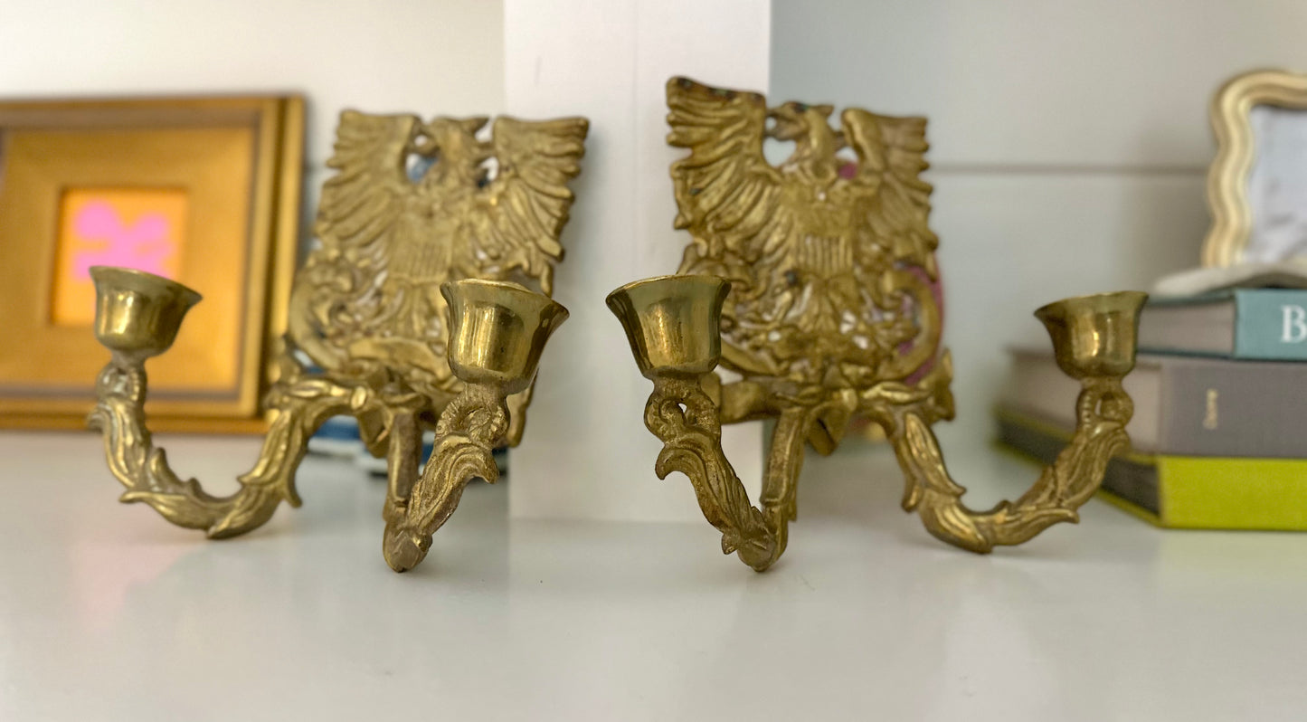 vintage brass American Federal eagle wall sconces