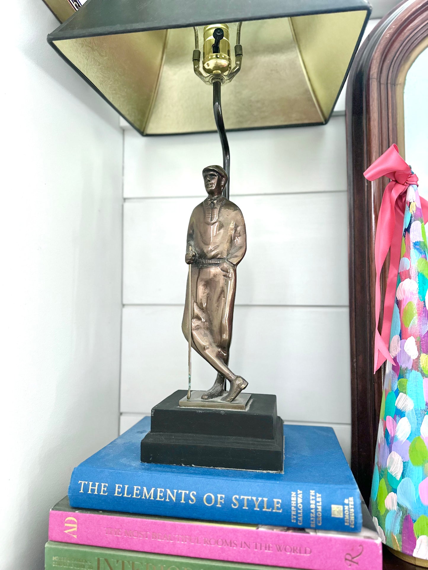 Brass Golfer Figurine Lamp Pair