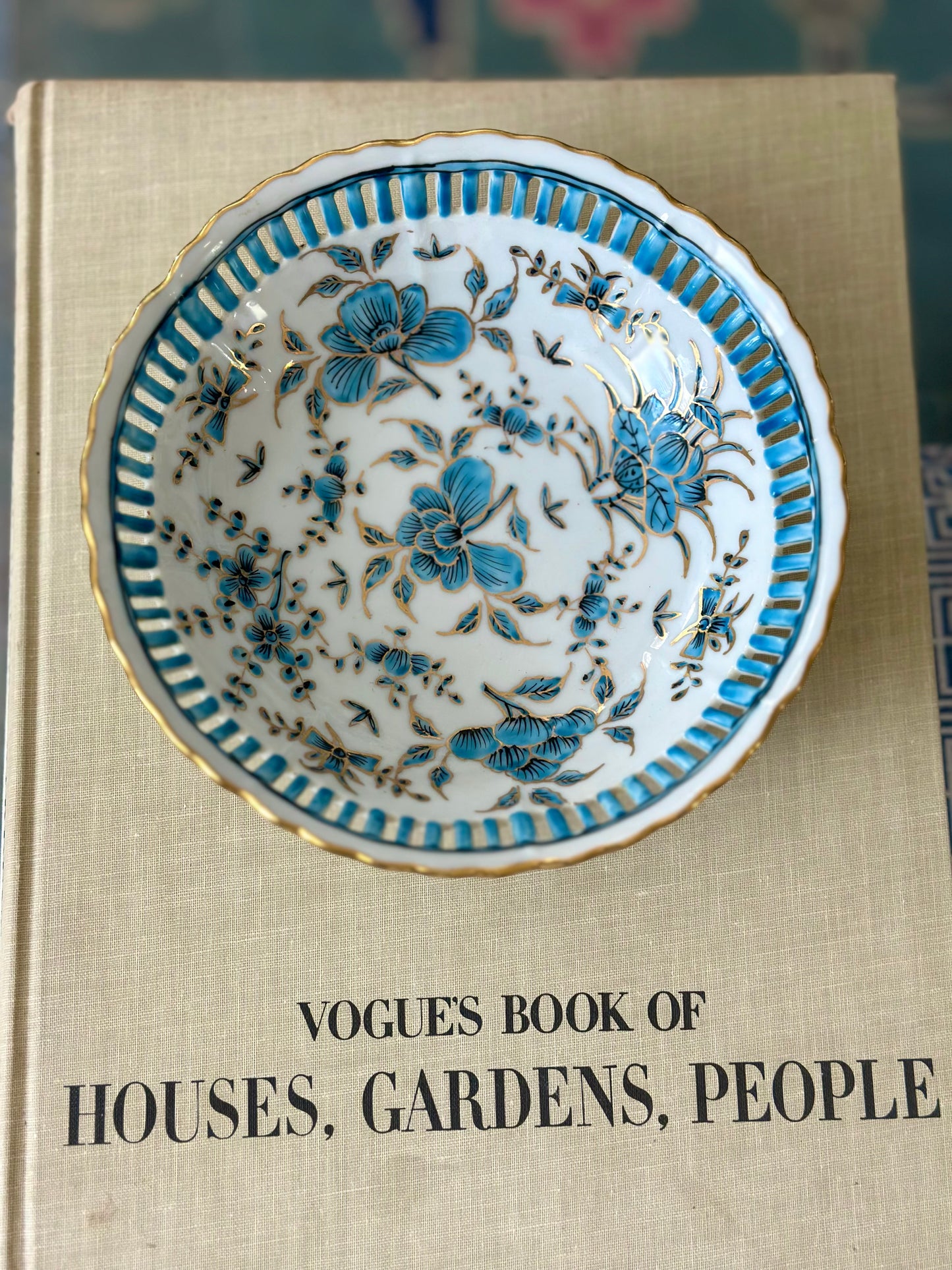 Reticulated Blue & White Floral Bowl