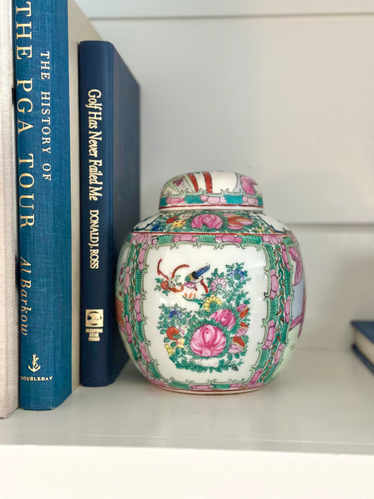 Vintage Rose Medallion Ginger Jar w/ stand