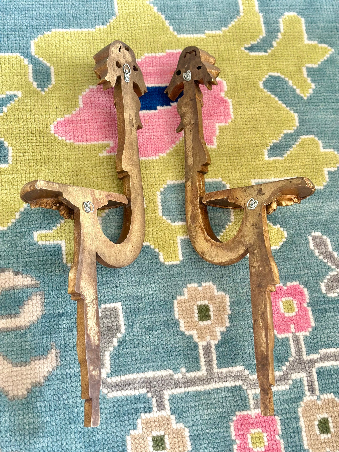 Vintage Italian Ribbon and Tassel Wooden Wall Sconces