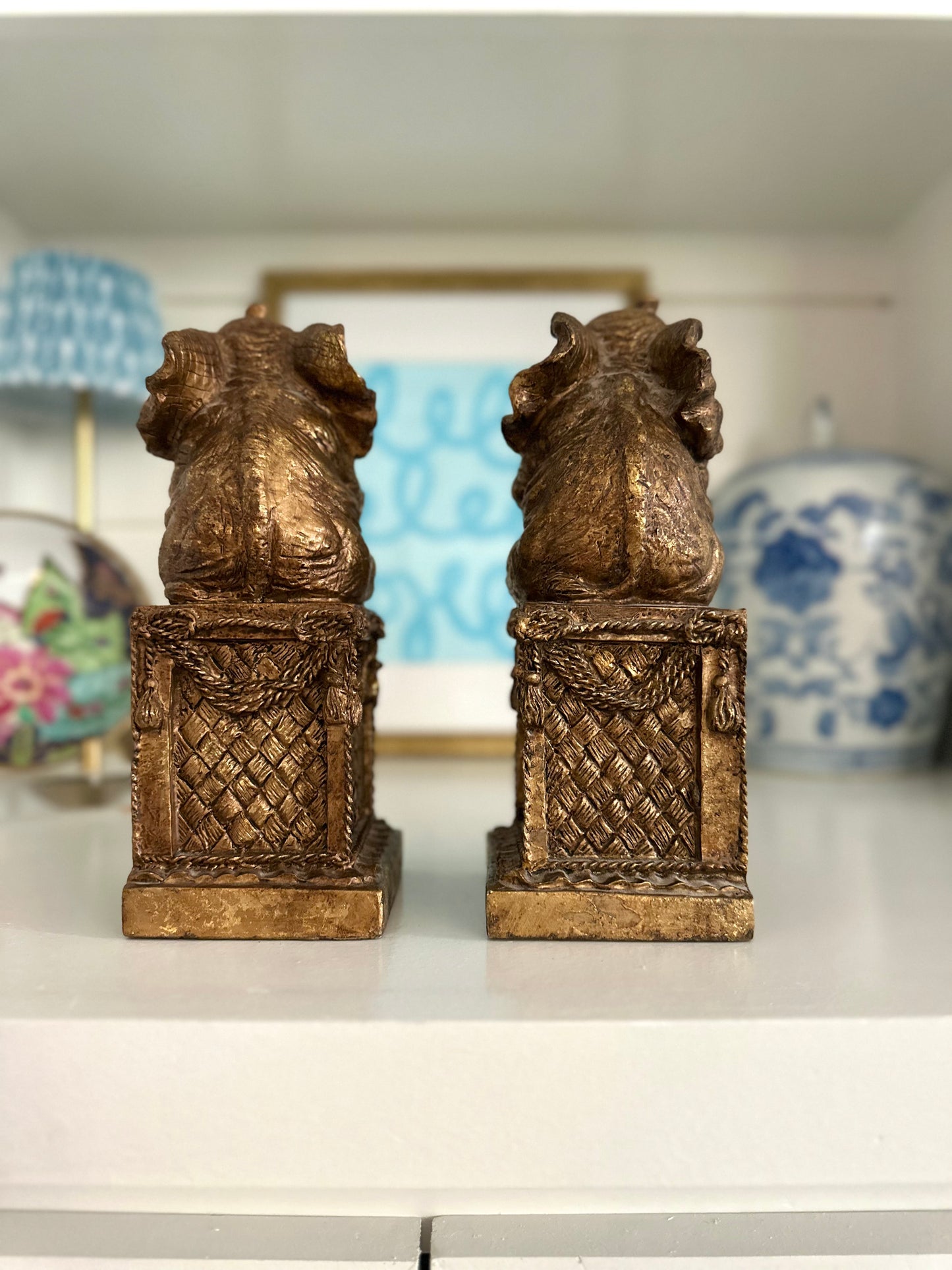 gold resin elephant bookends