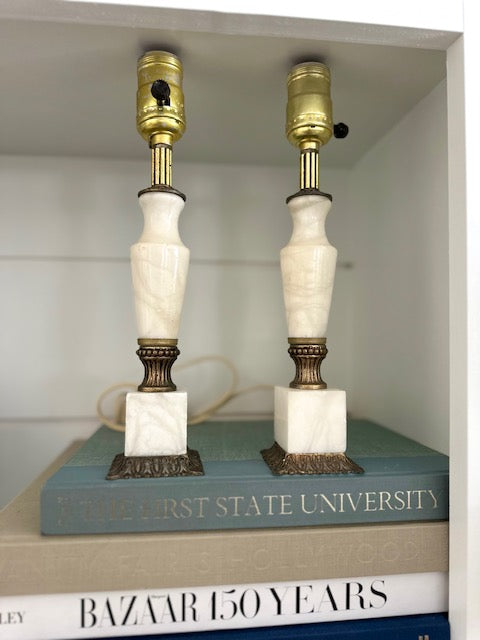 Vintage Onyx & Brass Table Lamp Pair