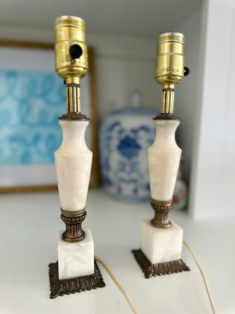 Vintage Onyx & Brass Table Lamp Pair