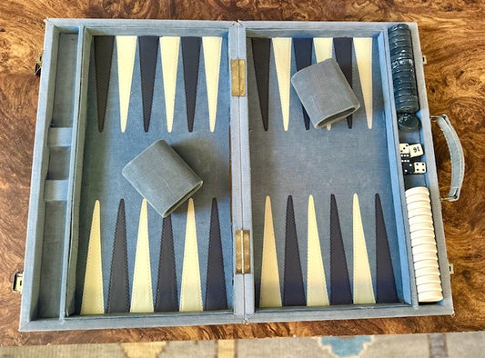 Vintage Blue Corduroy Backgammon Set