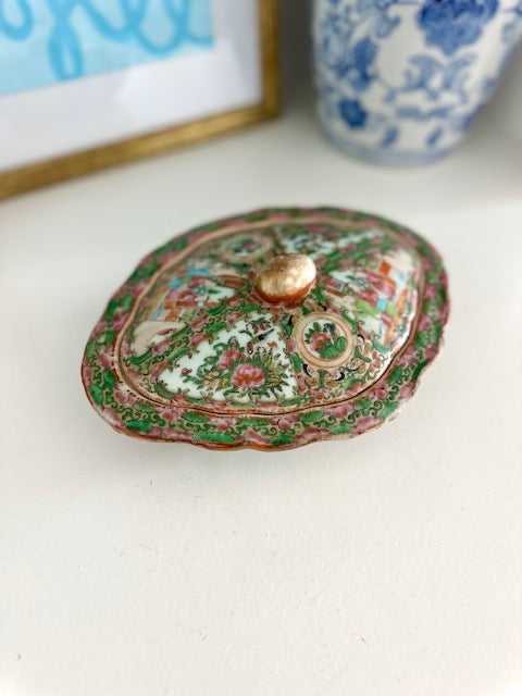 Antique Rose Medallion Celadon Tureen