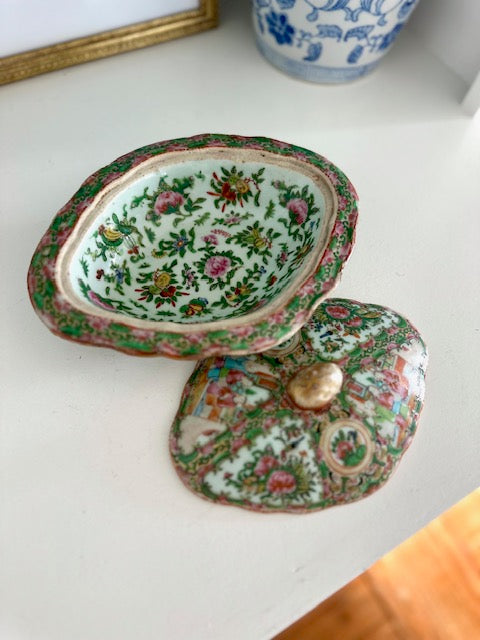 Antique Rose Medallion Celadon Tureen